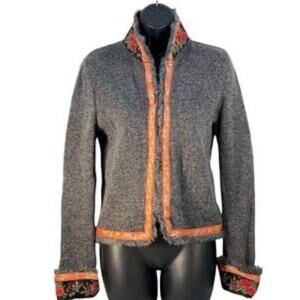 Free people / wool fair isle ribbon trim Cardigan / M